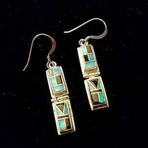 Opal & Onyx Sterling Silver Earrings